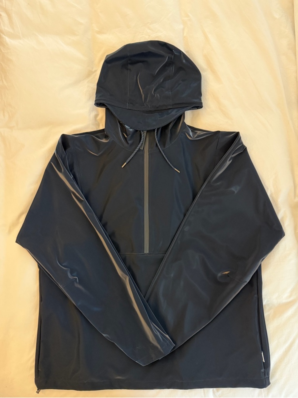 Rains Men's Blue Hooded Rain Pullover Half Zip Jacket